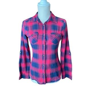 SO Red and Blue Plaid Checkered Shirt Size M